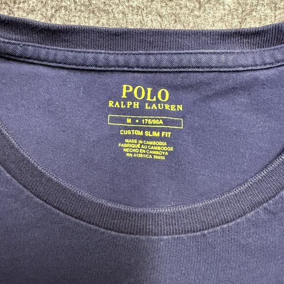 Polo Ralph Lauren Short Sleeve T-Shirt Mens Medium Navy Custom Slim Fit Cotton - Picture 2 of 6